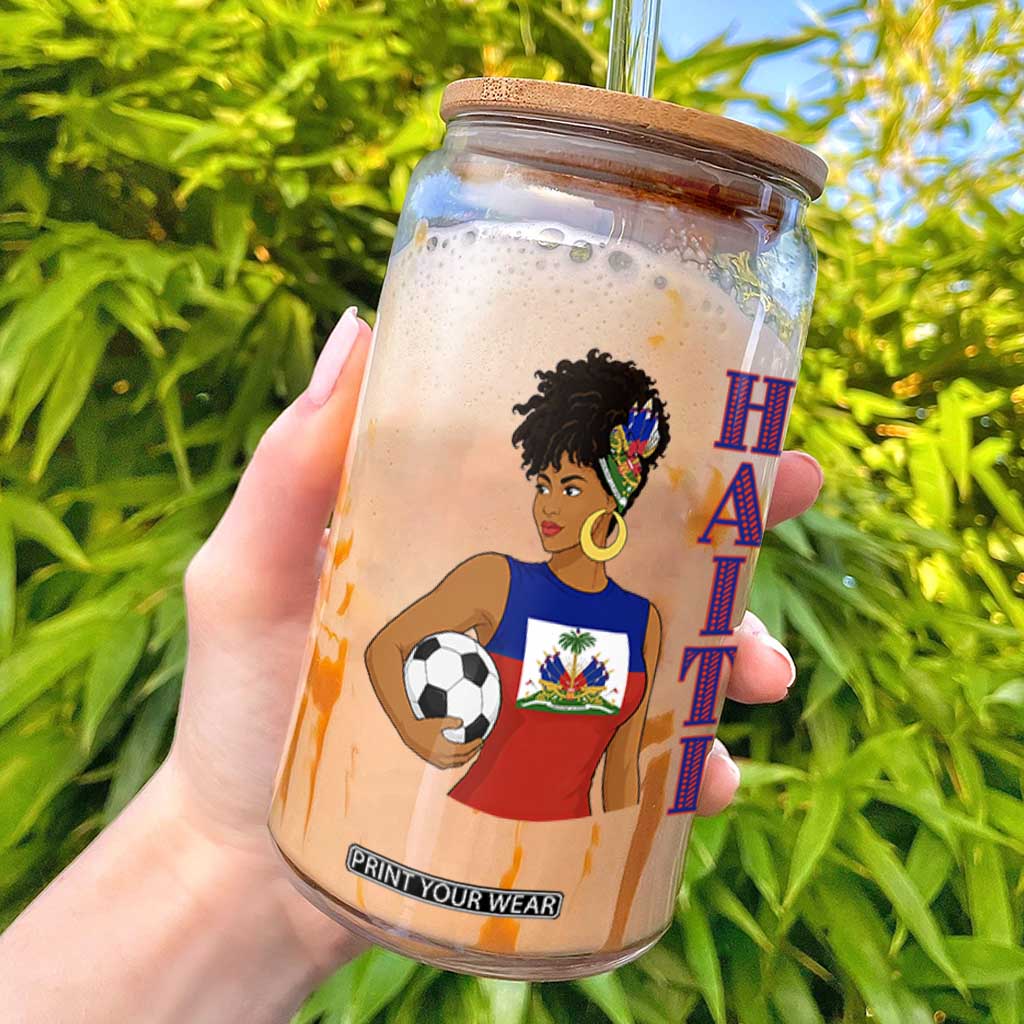 Haitian Soccer Fan Girl Glass Can Ayiti Heritage Pride Football Lover TS12 White Print Your Wear