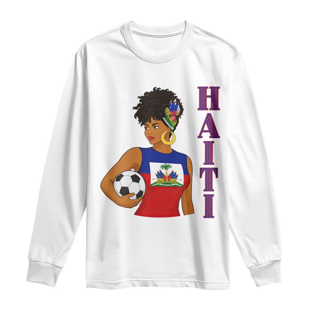 Haitian Soccer Fan Girl Long Sleeve Shirt Ayiti Heritage Pride Football Lover TS12 White Print Your Wear
