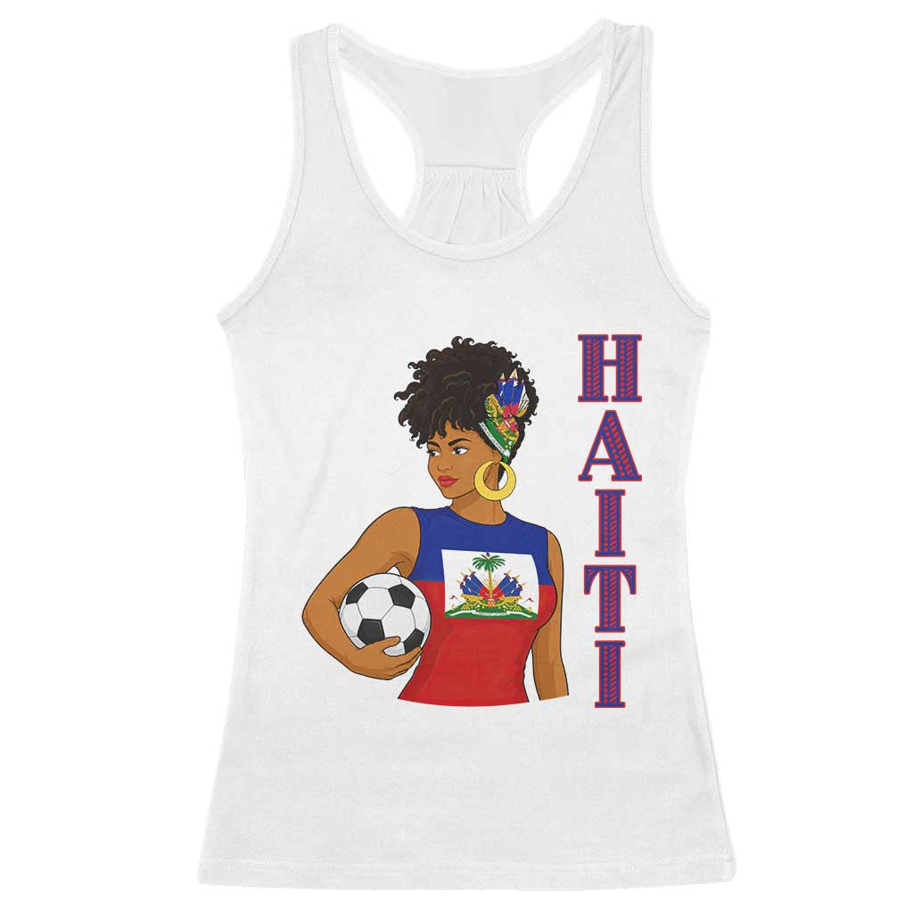 Haitian Soccer Fan Girl Racerback Tank Top Ayiti Heritage Pride Football Lover TS12 White Print Your Wear