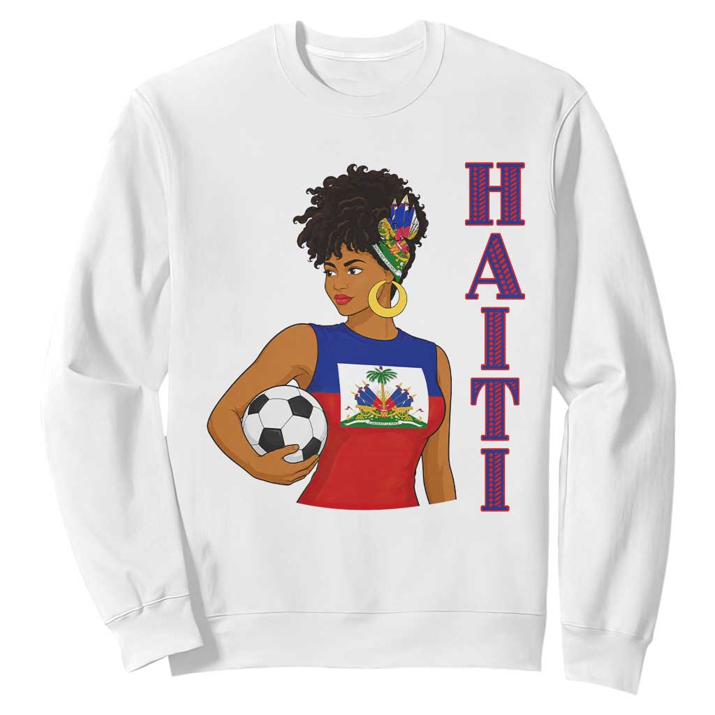 Haitian Soccer Fan Girl Sweatshirt Ayiti Heritage Pride Football Lover TS12 White Print Your Wear
