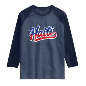 Ayiti Cheri Haiti Pride Gift For Proud Haitians Raglan Shirt TS12 Heather Denim Navy Print Your Wear