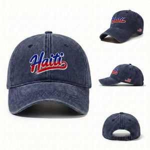Ayiti Cheri Haiti Pride Gift For Proud Haitians Washed Cotton Baseball Cap TS12 Washed Cap Universal Fit Navy Print Your Wear