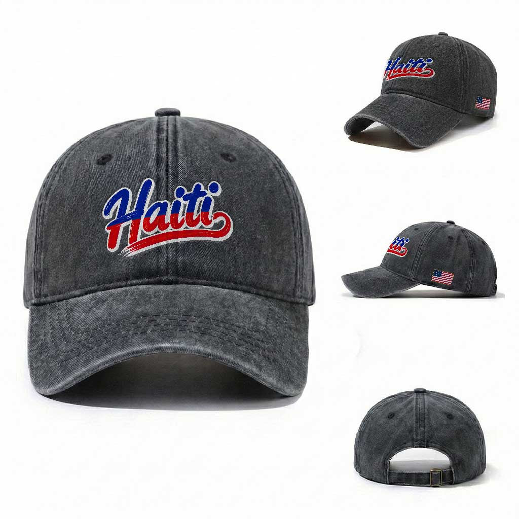Ayiti Cheri Haiti Pride Gift For Proud Haitians Washed Cotton Baseball Cap TS12 Washed Cap Universal Fit Dark Gray Print Your Wear