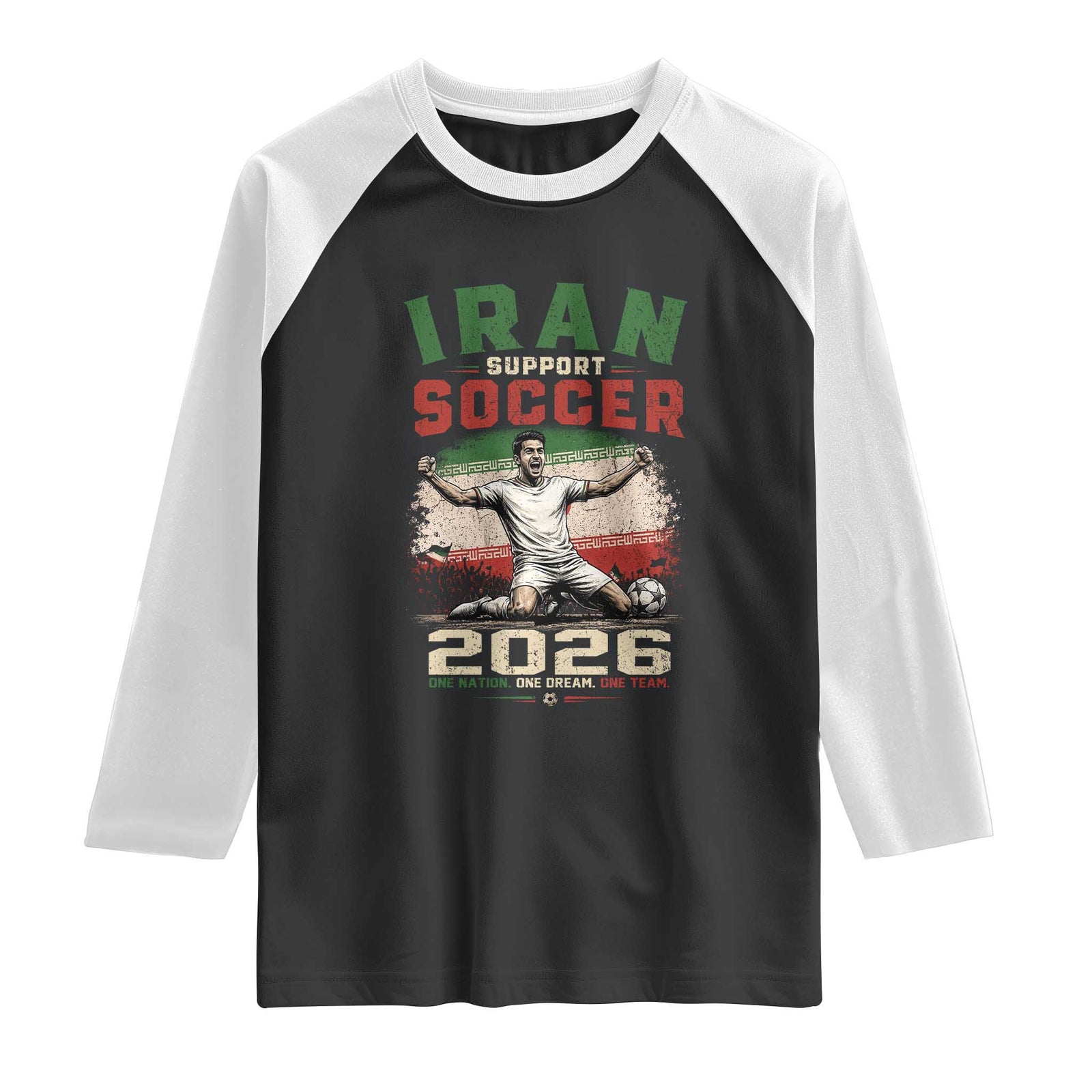Iran Soccer Fan Gift Raglan Shirt One Nation One Team One Dream TS12 Black White Print Your Wear