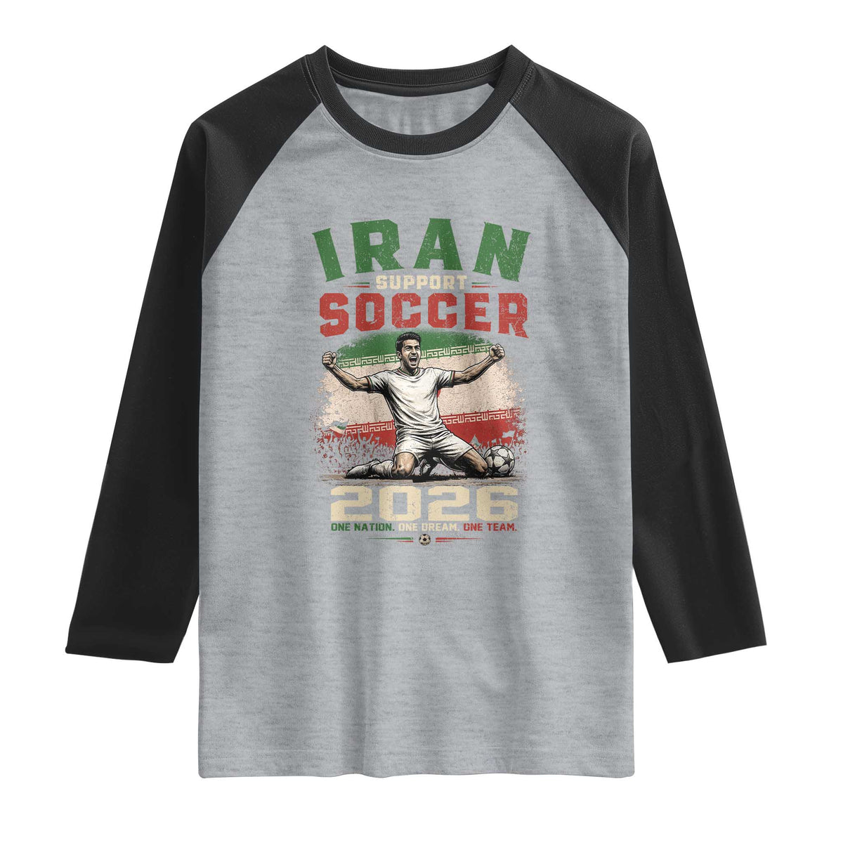 Iran Soccer Fan Gift Raglan Shirt One Nation One Team One Dream TS12 Heather Gray Black Print Your Wear