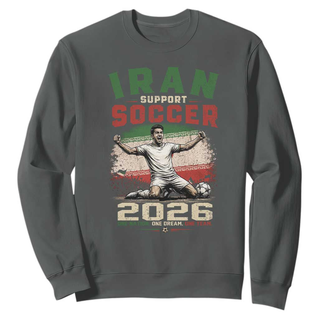 Iran Soccer Fan Gift Sweatshirt One Nation One Team One Dream TS12 Dark Heather Print Your Wear