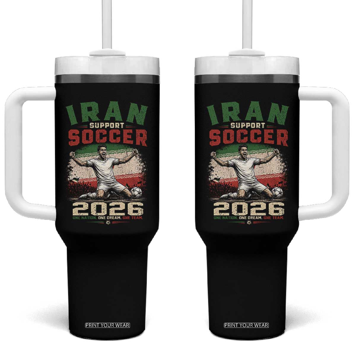 Iran Soccer Fan Gift Tumbler With Handle One Nation One Team One Dream TS12 One Size: 40 oz Black Print Your Wear