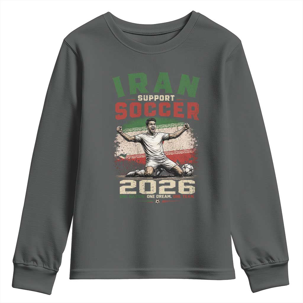 Iran Soccer Fan Gift Youth Sweatshirt One Nation One Team One Dream TS12 Dark Heather Print Your Wear