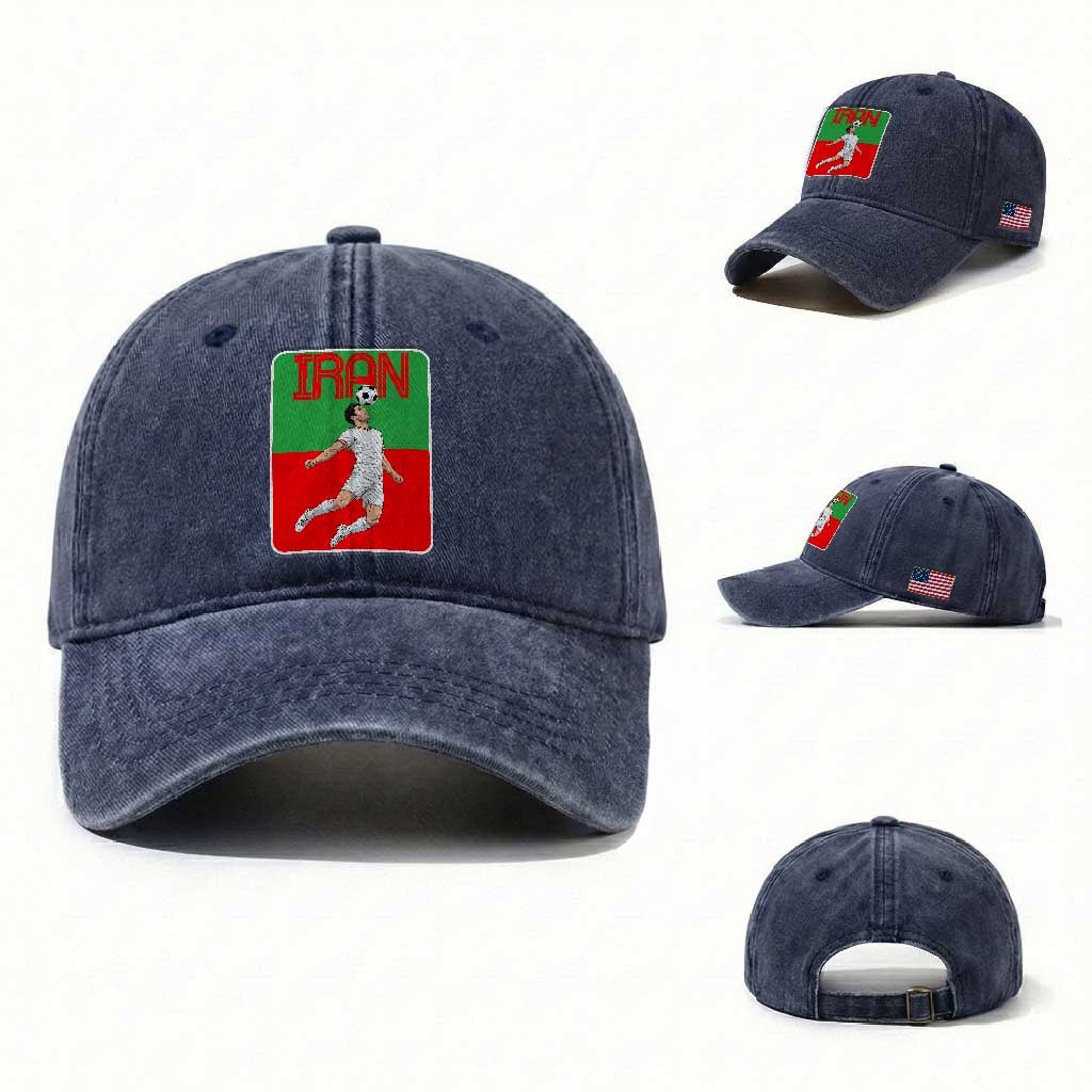 Iran Soccer Lover Washed Cotton Baseball Cap Proud Persian Roots Gift TS12 Washed Cap Universal Fit Navy Print Your Wear