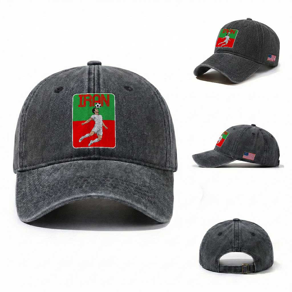 Iran Soccer Lover Washed Cotton Baseball Cap Proud Persian Roots Gift TS12 Washed Cap Universal Fit Dark Gray Print Your Wear