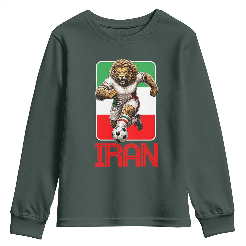 Persian Lions Soccer Fan Youth Sweatshirt Proud Iranian Heritage Gift TS12 Dark Forest Green Print Your Wear