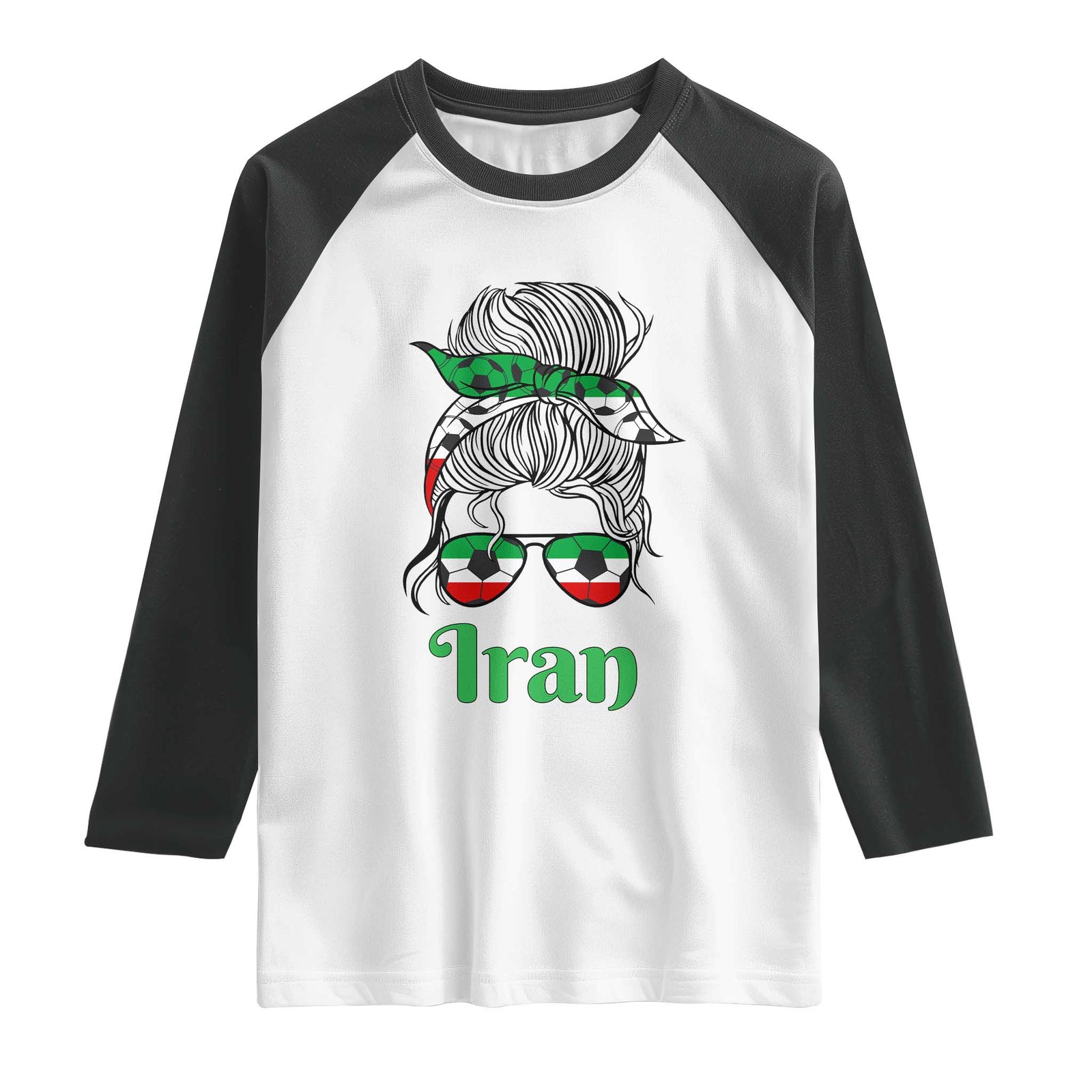 Persian Girl Power Soccer Fan Raglan Shirt Team Iran Heritage Gift TS12 White Black Print Your Wear