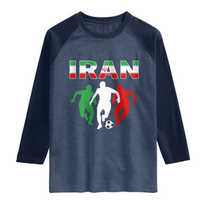 Supporting Iran Soccer Fan Raglan Shirt Proud Persian Heritage Gift TS12 Heather Denim Navy Print Your Wear