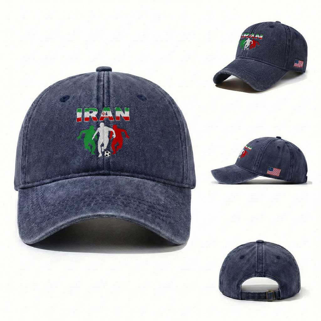 Supporting Iran Soccer Fan Washed Cotton Baseball Cap Proud Persian Heritage Gift TS12 Washed Cap Universal Fit Navy Print Your Wear