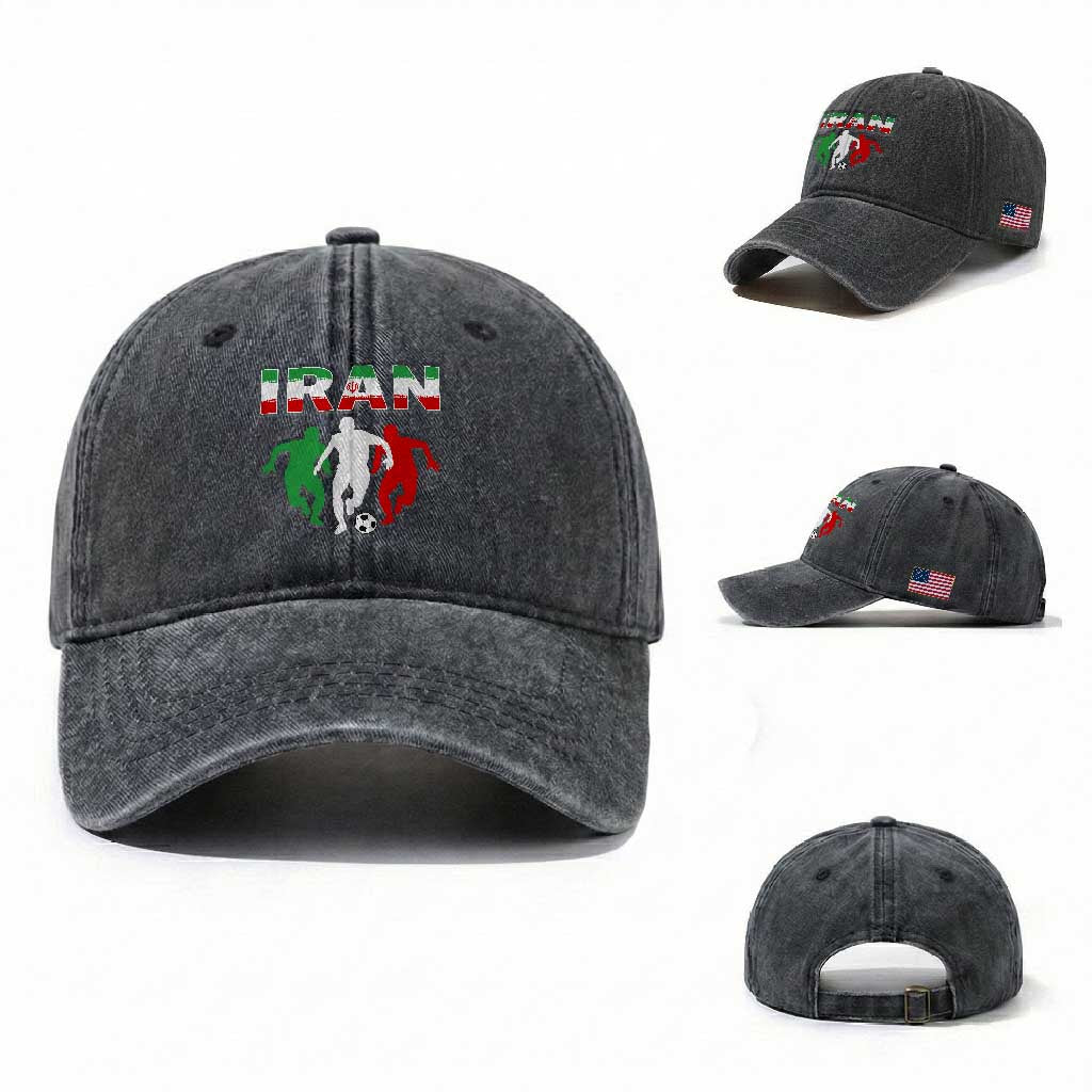 Supporting Iran Soccer Fan Washed Cotton Baseball Cap Proud Persian Heritage Gift TS12 Washed Cap Universal Fit Dark Gray Print Your Wear