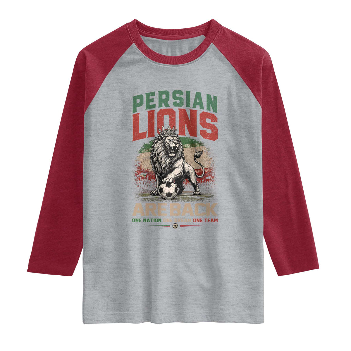 Proud Iran Soccer Fan Gift Raglan Shirt Persian Lions Are Back TS12 Heather Gray Heather Red Print Your Wear