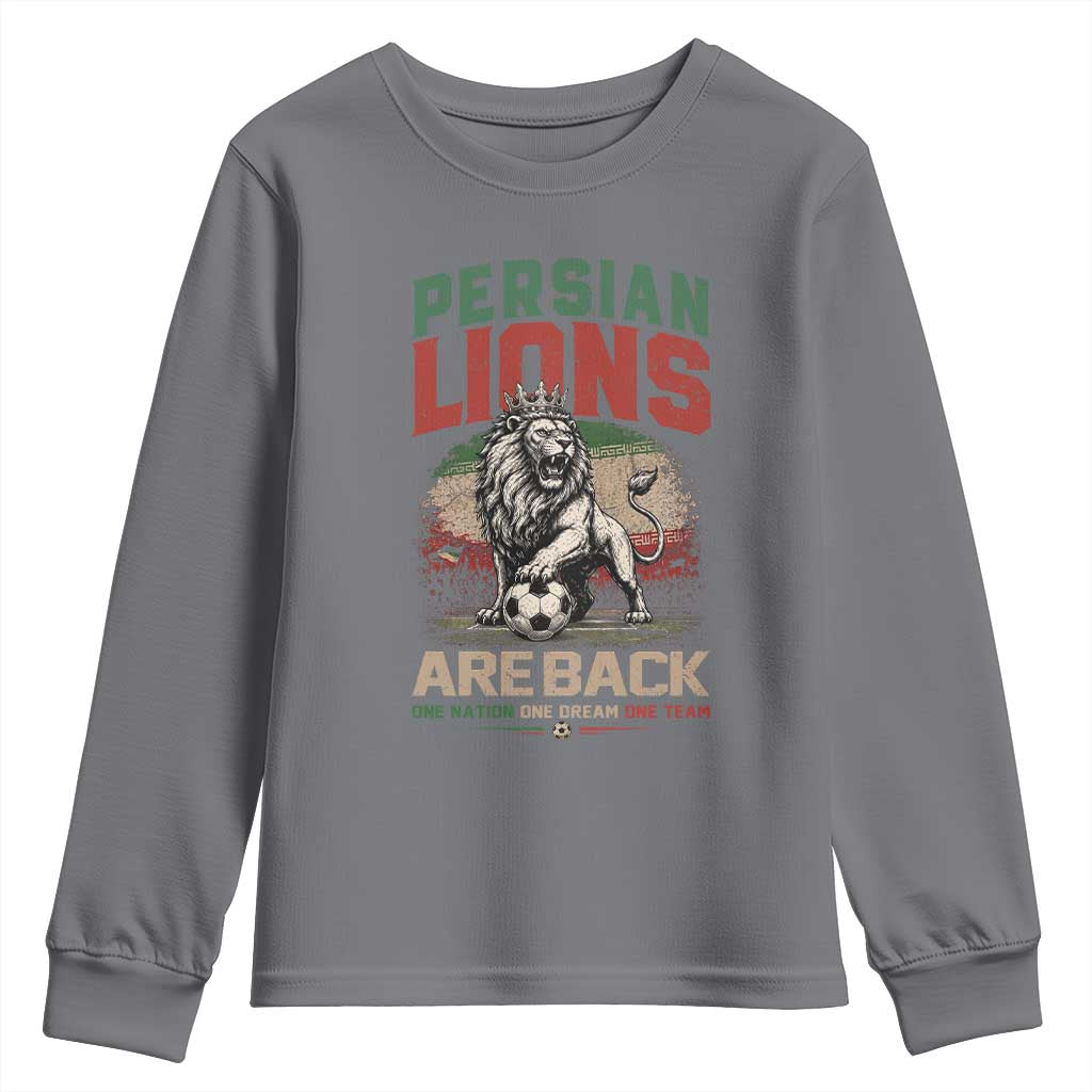 Proud Iran Soccer Fan Gift Youth Sweatshirt Persian Lions Are Back TS12 Charcoal Print Your Wear
