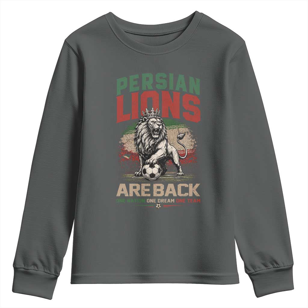 Proud Iran Soccer Fan Gift Youth Sweatshirt Persian Lions Are Back TS12 Dark Heather Print Your Wear