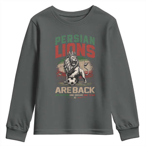 Proud Iran Soccer Fan Gift Youth Sweatshirt Persian Lions Are Back TS12 Dark Heather Print Your Wear