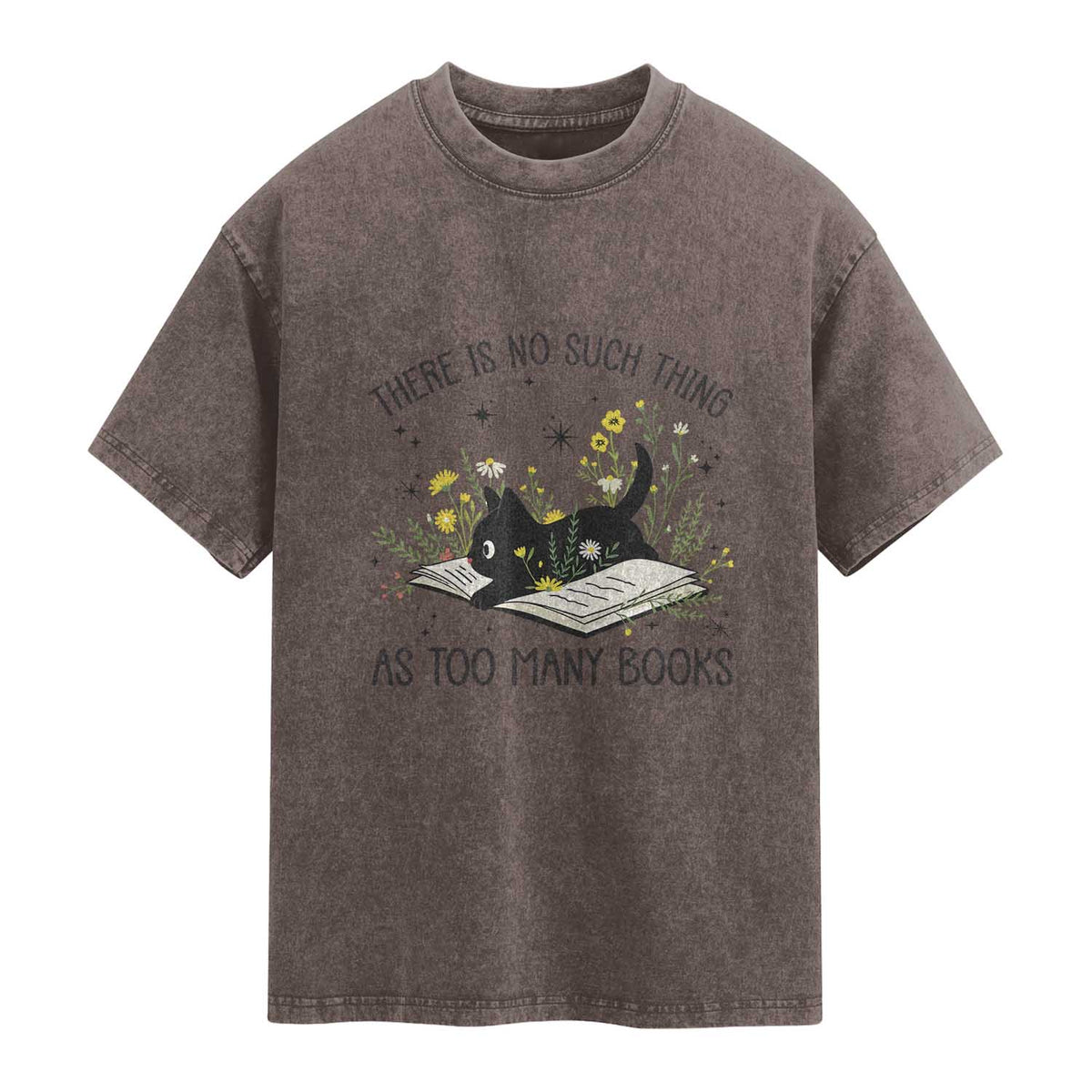 There Is No Such Thing As Too Many Books Washed Cotton T-Shirt Cute Kitty Reading Book