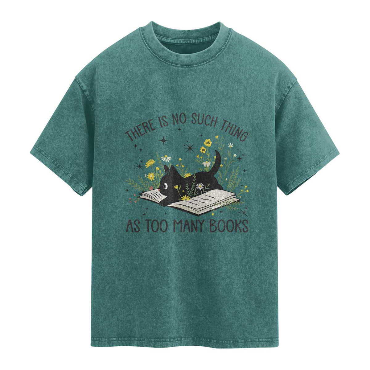 There Is No Such Thing As Too Many Books Washed Cotton T-Shirt Cute Kitty Reading Book
