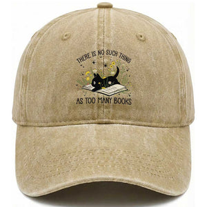 There Is No Such Thing As Too Many Books Washed Cotton Baseball Cap Cute Kitty Reading Book TS12 Print Your Wear