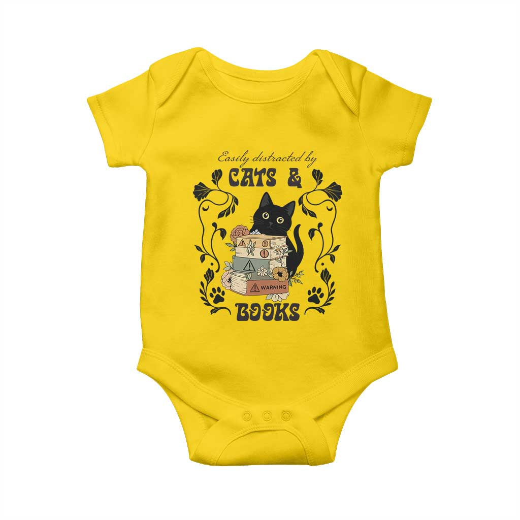 Easily Distracted By Cats And Books Baby Onesie Funny Book Kitty Lover TS12 Daisy Print Your Wear