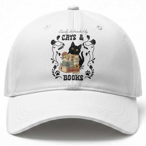 Easily Distracted By Cats And Books Baseball Cap Funny Book Kitty Lover TS12 Print Your Wear