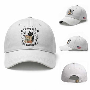 Easily Distracted By Cats And Books Baseball Cap Funny Book Kitty Lover TS12 Baseball Cap Universal Fit White Print Your Wear