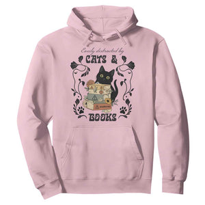 Easily Distracted By Cats And Books Hoodie Funny Book Kitty Lover TS12 Light Pink Print Your Wear