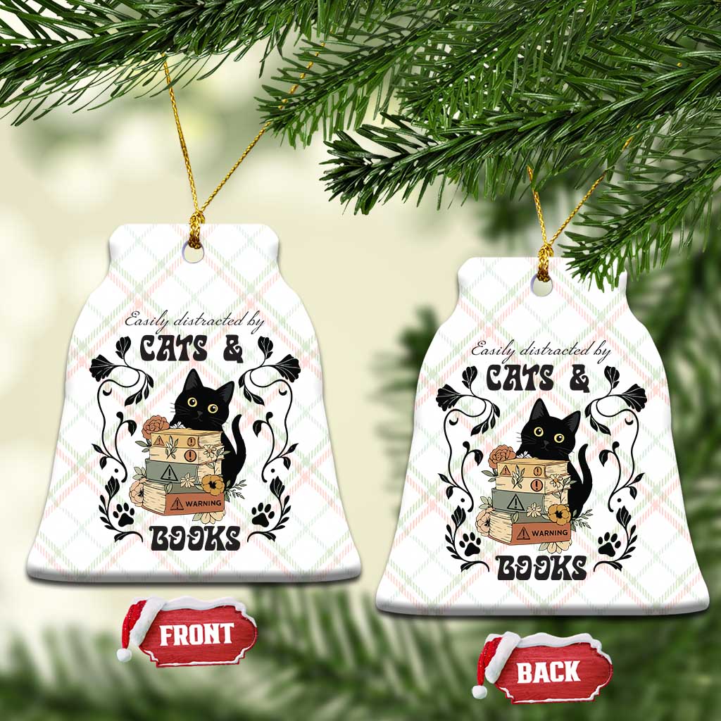 Easily Distracted By Cats And Books Ceramic Ornament Funny Book Kitty Lover TS12 Print Your Wear
