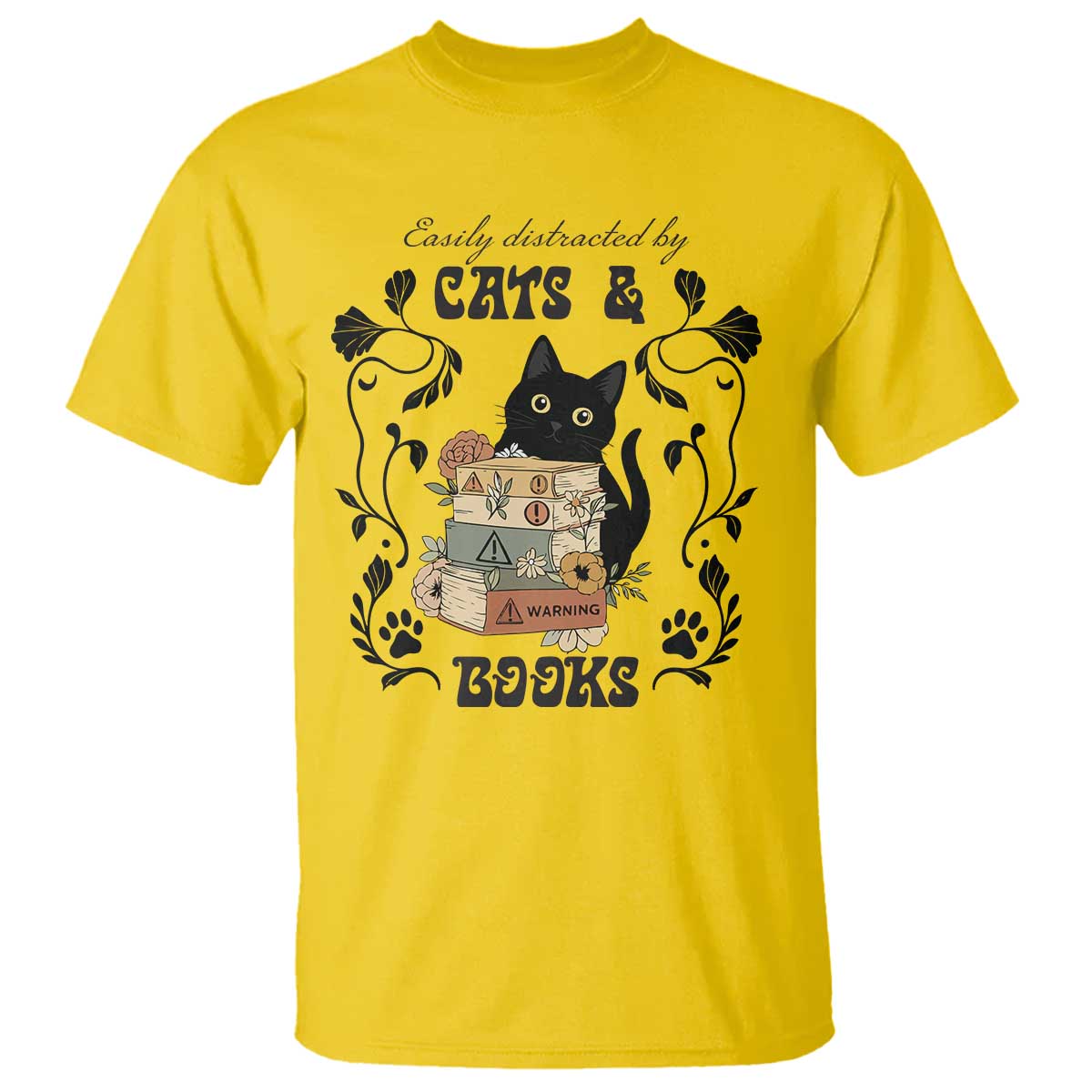 Easily Distracted By Cats And Books T Shirt Funny Book Kitty Lover TS12 Daisy Print Your Wear