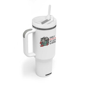 Easily Distracted By Cats And Books Tumbler With Handle Lazy Kitty Book Lover TS12 Print Your Wear