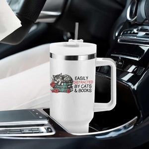 Easily Distracted By Cats And Books Tumbler With Handle Lazy Kitty Book Lover TS12 Print Your Wear