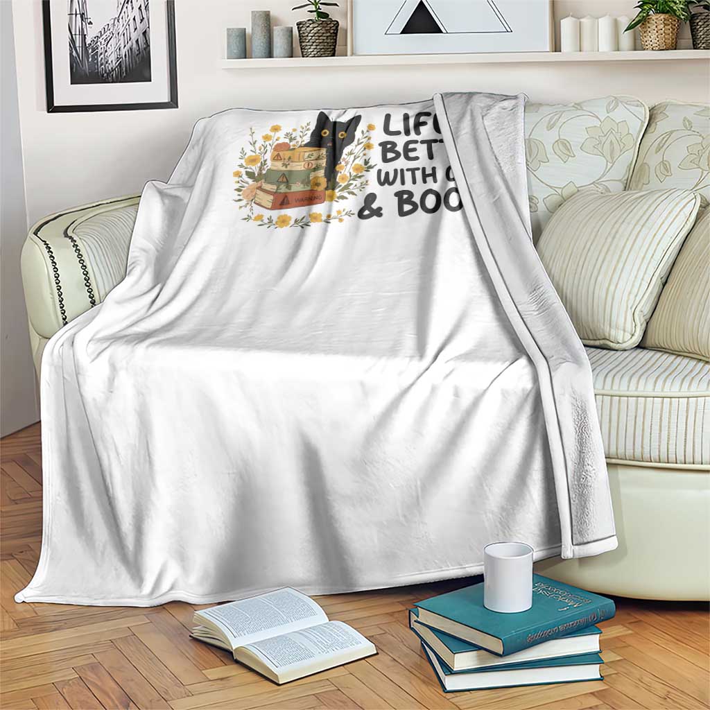 Life Is Better With Cats And Books Throw Blanket Funny Black Cat Book Lover TS12 Print Your Wear