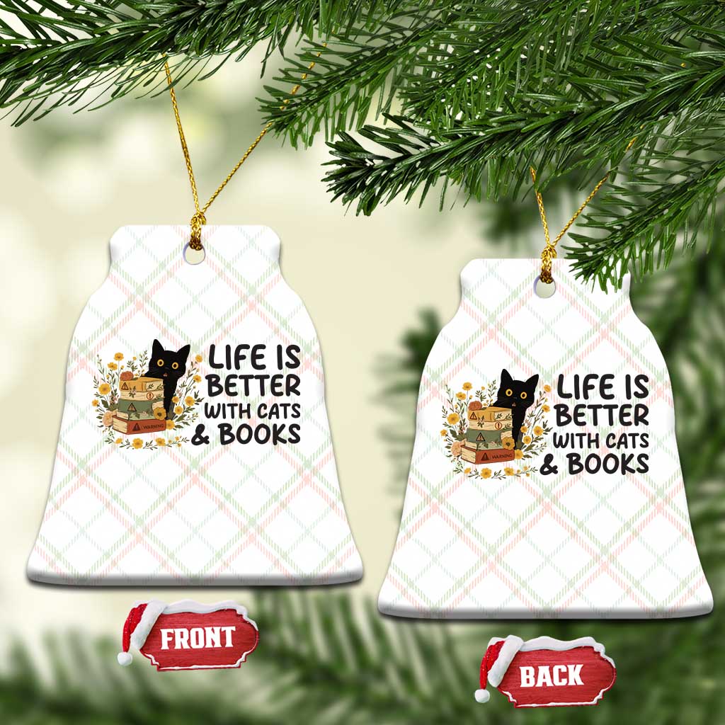 Life Is Better With Cats And Books Ceramic Ornament Funny Black Cat Book Lover TS12 Print Your Wear