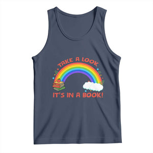 Take A Look It Is In A Book Tank Top Cute Rainbow Book Educational Quote TS12 Navy Print Your Wear
