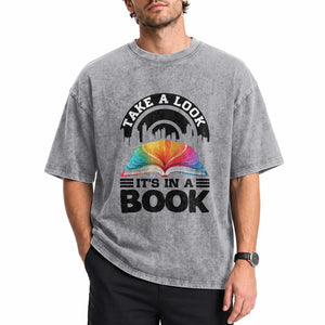 Take A Look It Is In A Book Washed Cotton T-Shirt Reading Retro Rainbow Vintage