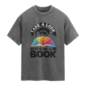 Take A Look It Is In A Book Washed Cotton T-Shirt Reading Retro Rainbow Vintage