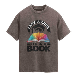 Take A Look It Is In A Book Washed Cotton T-Shirt Reading Retro Rainbow Vintage