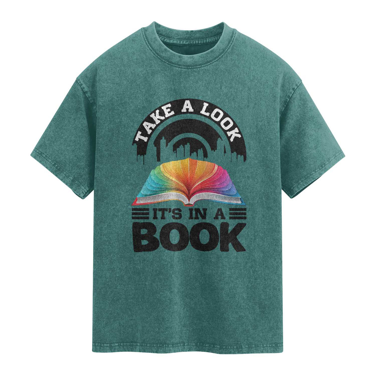 Take A Look It Is In A Book Washed Cotton T-Shirt Reading Retro Rainbow Vintage