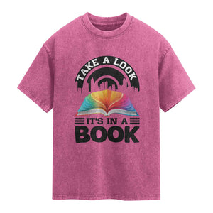 Take A Look It Is In A Book Washed Cotton T-Shirt Reading Retro Rainbow Vintage