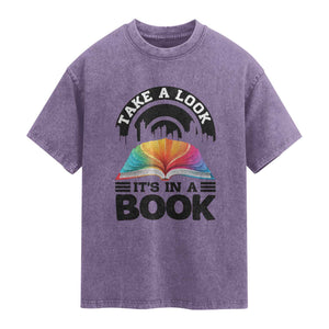 Take A Look It Is In A Book Washed Cotton T-Shirt Reading Retro Rainbow Vintage