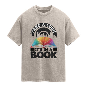 Take A Look It Is In A Book Washed Cotton T-Shirt Reading Retro Rainbow Vintage