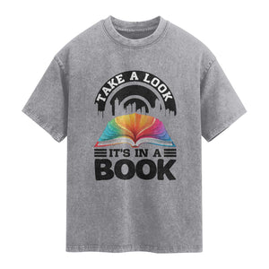 Take A Look It Is In A Book Washed Cotton T-Shirt Reading Retro Rainbow Vintage