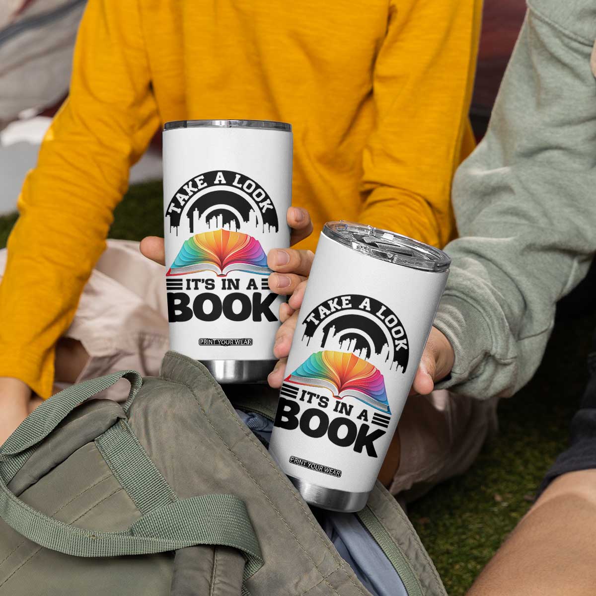 Take A Look It Is In A Book Tumbler Cup Reading Retro Rainbow Vintage TS12 Print Your Wear