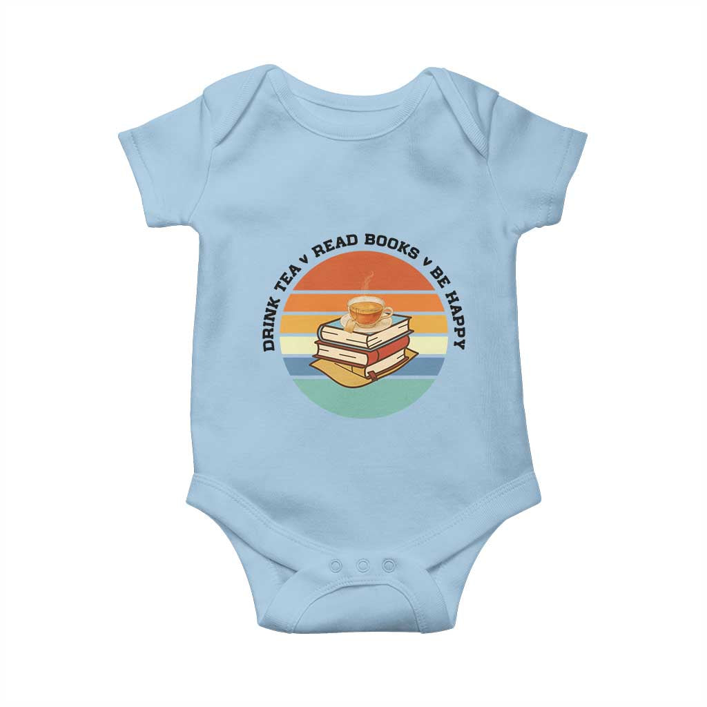 Drink Tea Read Books Be Happy Baby Onesie Book Worm Tea Cup TS12 Light Blue Print Your Wear