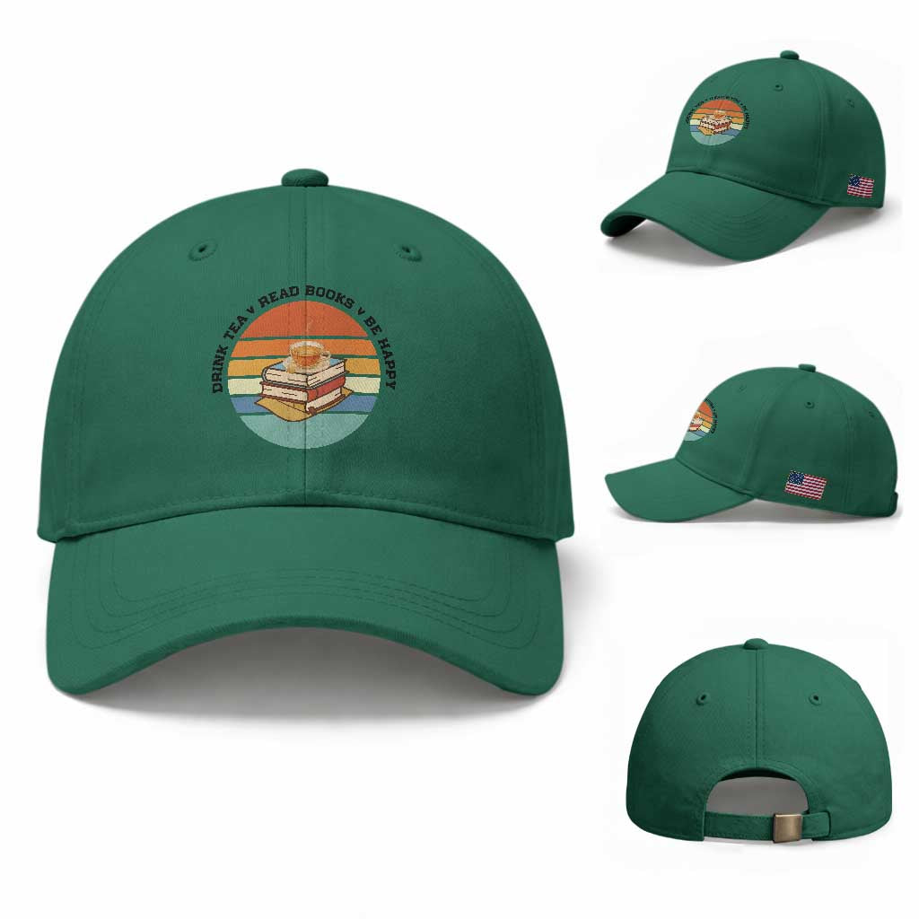 Drink Tea Read Books Be Happy Baseball Cap Book Worm Tea Cup TS12 Baseball Cap Universal Fit Irish Green Print Your Wear