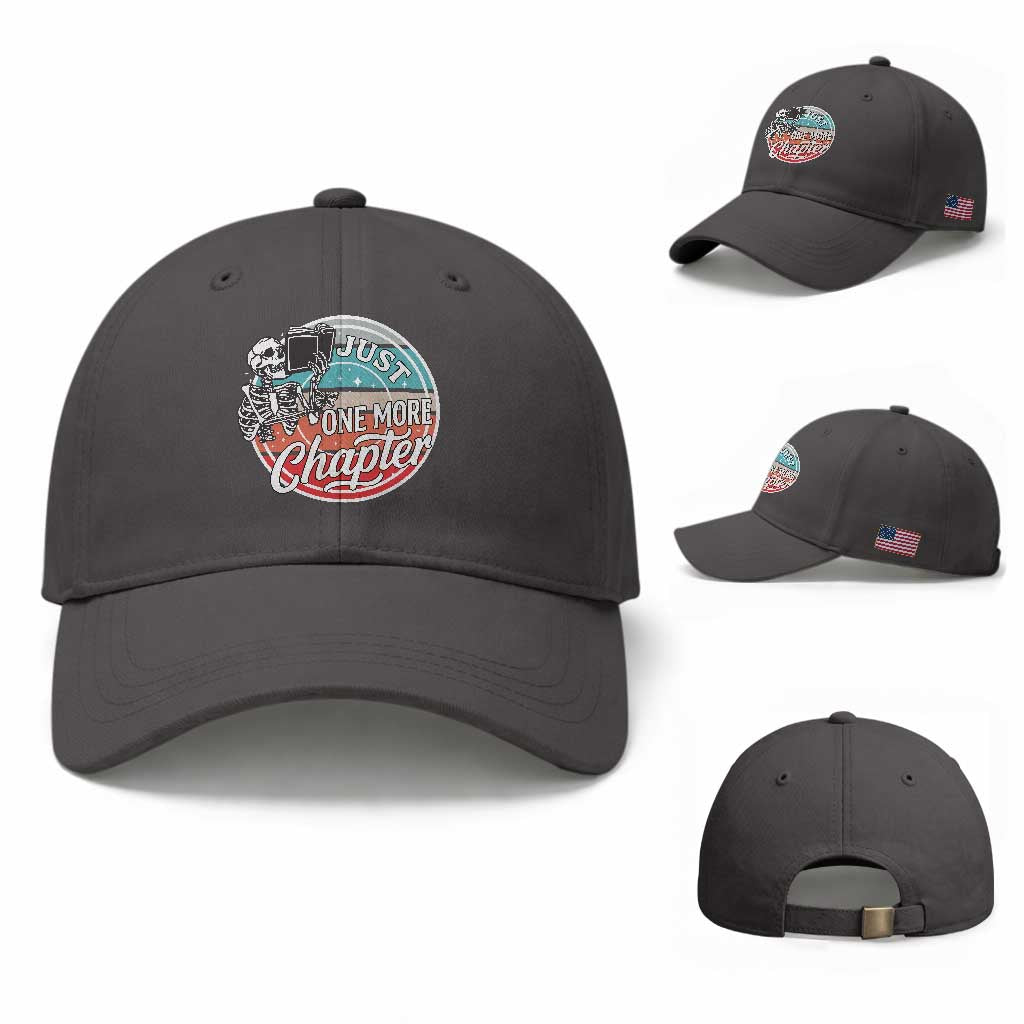 Just One More Chapter Baseball Cap Funny Skeleton Reading Book TS12 Baseball Cap Universal Fit Dark Gray Print Your Wear