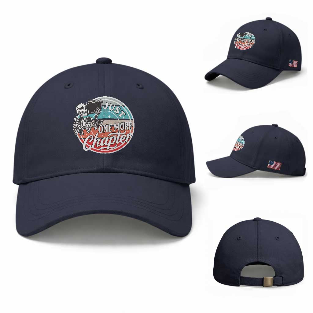 Just One More Chapter Baseball Cap Funny Skeleton Reading Book TS12 Baseball Cap Universal Fit Navy Print Your Wear